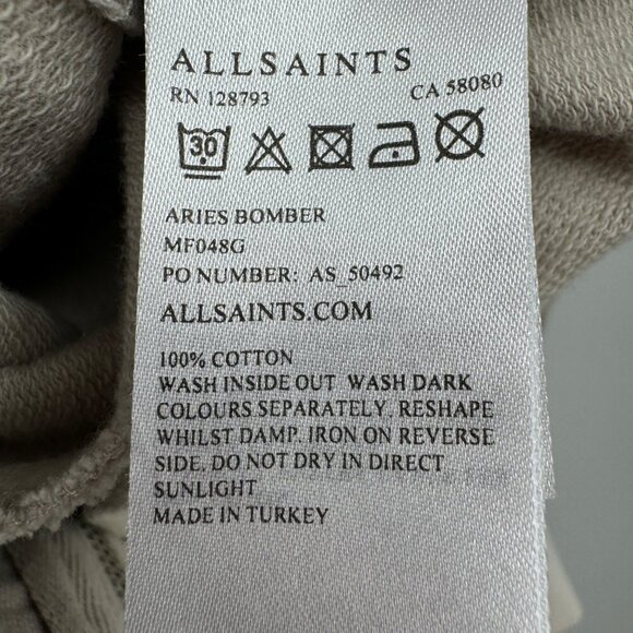 AllSaints Aries Cotton bomber jacket in gray classic full zip pockets tan gray t - Picture 11 of 12